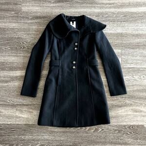 EUC Soia & Kyo Black Wool Blend Coat Small Oversized Collar Button Winter Jacket
